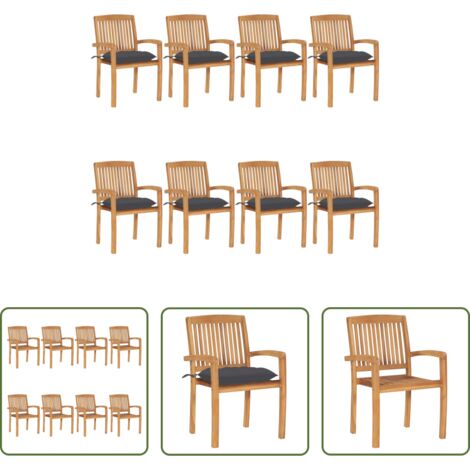 Sedie impilabili -  Sedie da Giardino Impilabili 8 pz con Cuscini Massello di Teak
