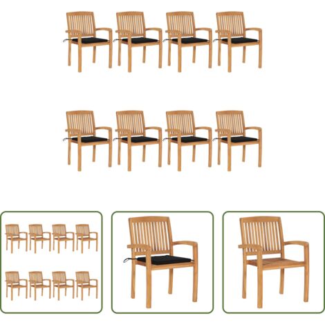 Sedie impilabili -  Sedie da Giardino Impilabili 8 pz con Cuscini Massello di Teak