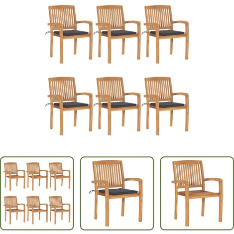 Sedie impilabili -  Sedie da Giardino Impilabili con Cuscini 6 pz Massello di Teak
