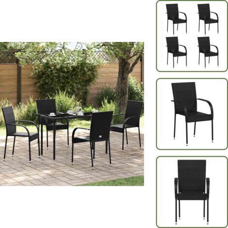 Sedie impilabili - vidaXL Sedie da Esterno Impilabili 4 pz in Polyrattan Nere - Sedie da pranzo