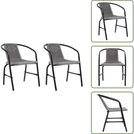 Sedie impilabili - vidaXL Sedie da Giardino 2 pz Nere Plastica Stile Rattan Acciaio 110kg - Sedie da esterno