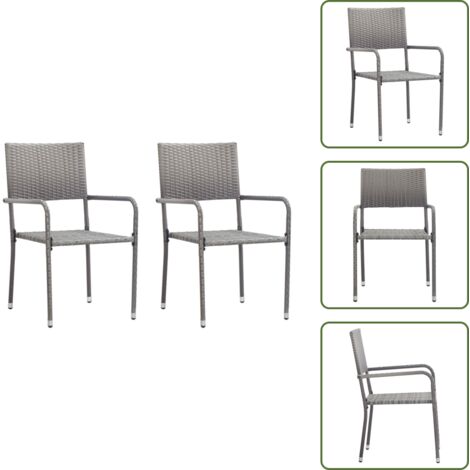 Sedie impilabili - vidaXL Sedie da Pranzo da Giardino 2pz Impilabili Grigie in Polyrattan - Rattan PE
