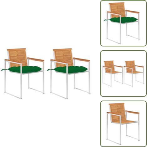 Sedie in acacia - vidaXL Sedie da Giardino 2 pz con Cuscini in Legno Acacia e Acciaio -