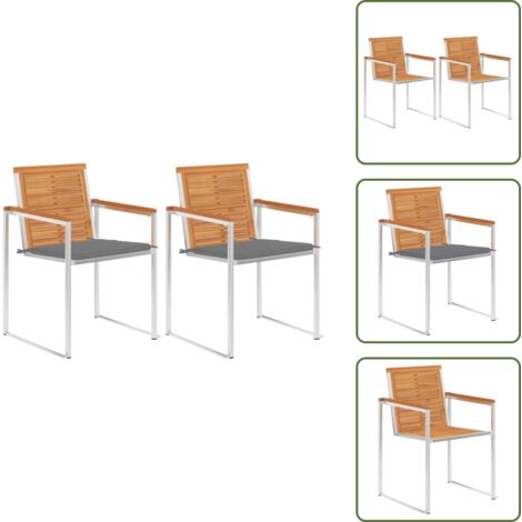 Sedie in acacia - vidaXL Sedie da Giardino 2 pz con Cuscini in Legno Acacia e Acciaio - Sedie in acciaio