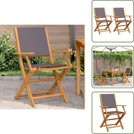 Sedie in acacia - vidaXL Sedie da Giardino 2pz Antracite Legno Massello Acacia e Tessuto - Sedie pieghevoli