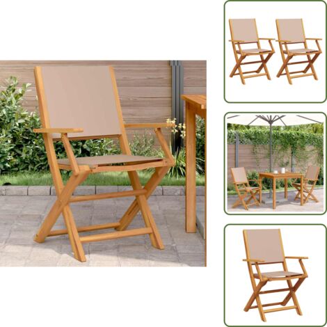 Sedie in acacia - vidaXL Sedie da Giardino 2pz Tortora Legno Massello Acacia e Tessuto - Sedie pieghevoli