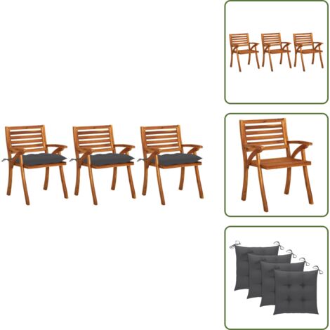 Sedie in acacia - vidaXL Sedie da Pranzo da Giardino con Cuscini 3 pz Massello di Acacia -