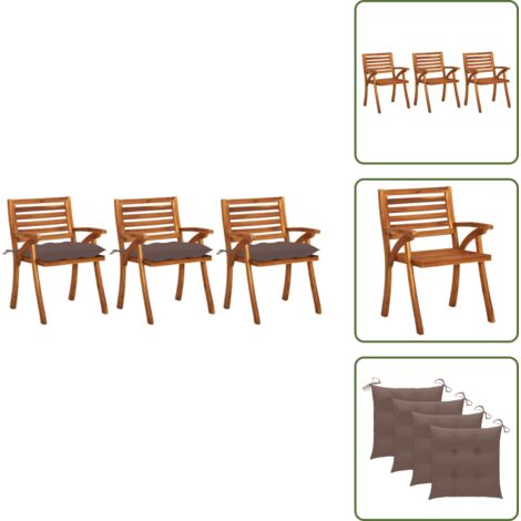 Sedie in acacia - vidaXL Sedie da Pranzo da Giardino con Cuscini 3 pz Massello di Acacia -