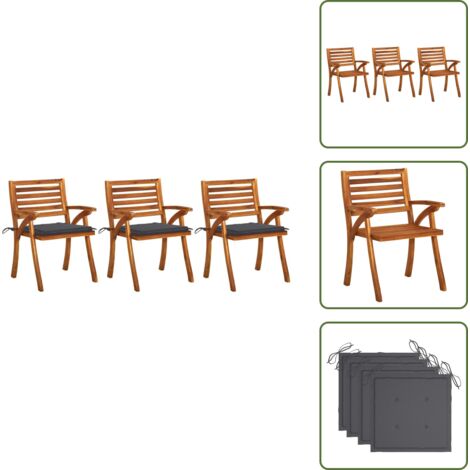 Sedie in acacia - vidaXL Sedie da Pranzo da Giardino con Cuscini 3 pz Massello di Acacia -