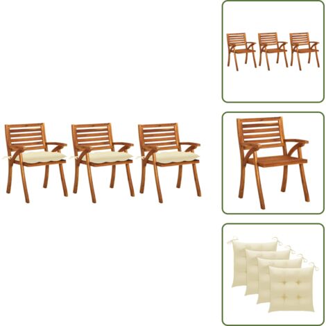 Sedie in acacia - vidaXL Sedie da Pranzo da Giardino con Cuscini 3 pz Massello di Acacia -
