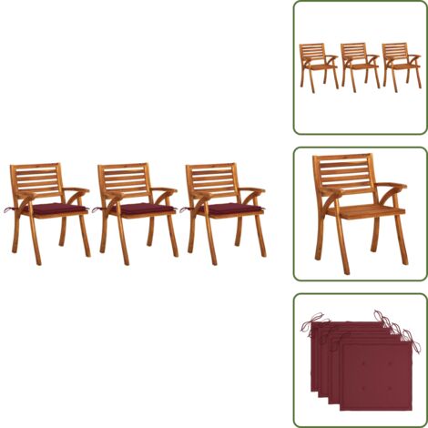 Sedie in acacia - vidaXL Sedie da Pranzo da Giardino con Cuscini 3 pz Massello di Acacia -