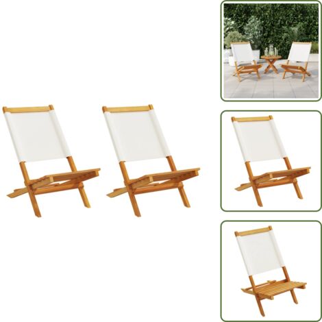 Sedie in acacia - vidaXL Sedie Giardino 2pz Bianco Crema Legno Massello Acacia e Tessuto - Sedie pieghevoli
