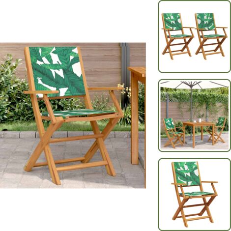 Sedie in acacia - vidaXL Sedie Giardino 2pz Motivo Foglia Legno Massello Acacia Tessuto - Sedie con motivo foglia