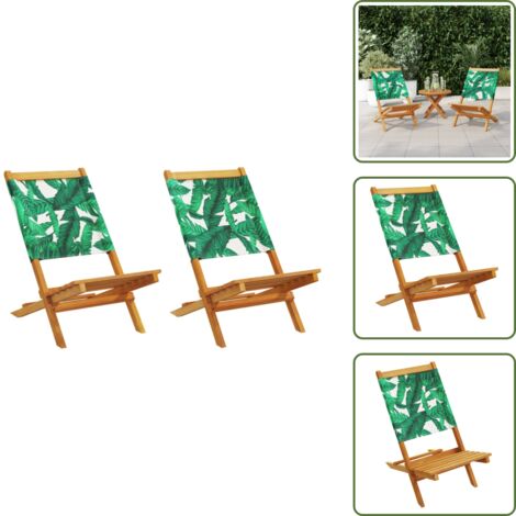 Sedie in acacia - vidaXL Sedie Giardino 2pz Motivo Foglia Legno Massello Acacia Tessuto - Sedie pieghevoli