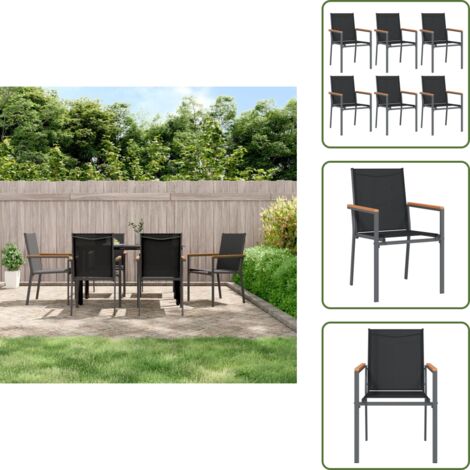 Sedie in acciaio - vidaXL Sedie da Giardino 6 pz Nere 55x61,5x90 cm Textilene e Acciaio - Sedie per terrazza