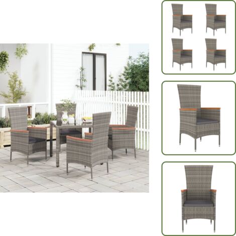 Sedie in acciaio - vidaXL Sedie da Giardino con Cuscini 4 pz in Polyrattan Grigie - Sedie con cuscino