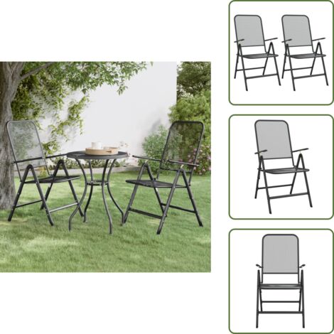 Sedie in acciaio - vidaXL Sedie Giardino Pieghevoli 2 pz Rete Metallica Espansa Antracite - Sedie con schienale regolabile