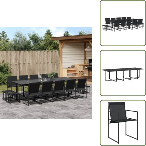 Sedie in acciaio - vidaXL Set da Pranzo da Giardino 15 pz Nero in Textilene - Tavolo in vetro