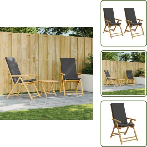 Sedie in bambù - vidaXL Sedie da Giardino Pieghevoli Reclinabili 2 pz con Cuscini Bambù - Sedie da esterno
