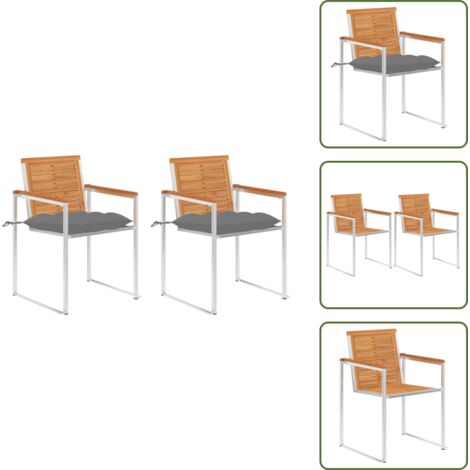 Sedie in legno acacia - vidaXL Sedie da Giardino 2 pz con Cuscini in Legno Acacia e Acciaio - Sedie in acciaio inox
