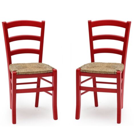 Sedie in legno faggio Rosso seduta paglia - VENEZIA SET DA 2