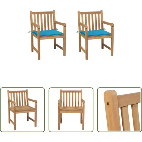 Sedie in legno -  Sedie da Giardino 2 pz con Cuscini Blu in Massello di Teak