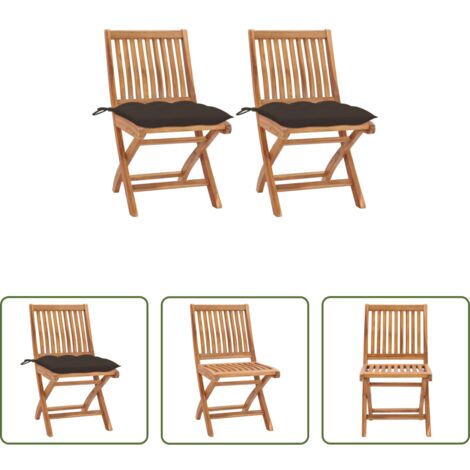 Sedie in legno -  Sedie da Giardino 2 pz con Cuscini Talpa in Massello di Teak