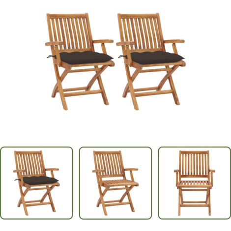 Sedie in legno -  Sedie da Giardino 2 pz con Cuscini Talpa in Massello di Teak