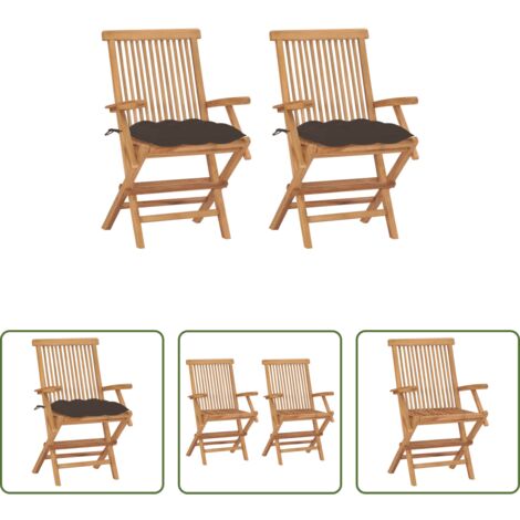 Sedie in legno - Sedie da Giardino 2 pz con Cuscini Tortora Legno Massello Teak