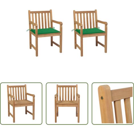 Sedie in legno -  Sedie da Giardino 2 pz con Cuscini Verdi in Massello di Teak