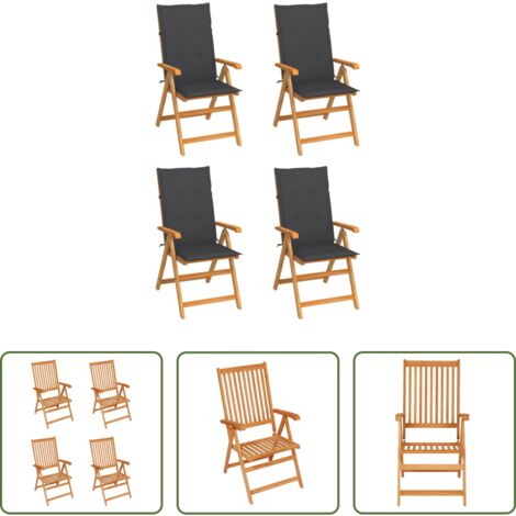 Sedie in legno -  Sedie da Giardino 4 pz con Cuscini Antracite Massello di Teak