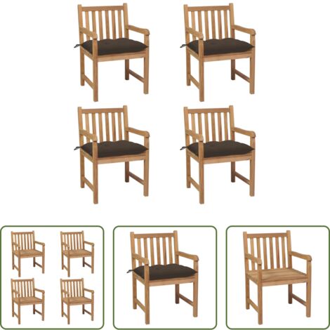 Sedie in legno -  Sedie da Giardino 4 pz con Cuscini Talpa in Massello di Teak