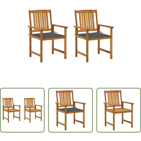 Sedie in legno -  Sedie da Giardino con Cuscini 2 pz in Massello di Acacia