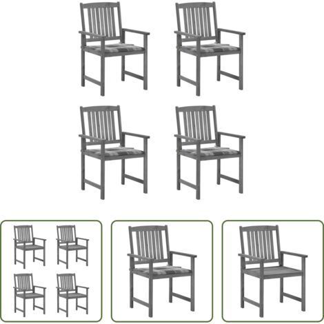 Sedie in legno -  Sedie da Giardino con Cuscini 4 pz in Massello di Acacia Grigio