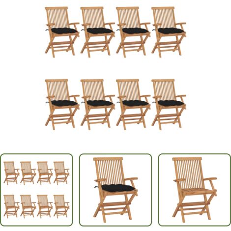 Sedie in legno -  Sedie da Giardino con Cuscini Neri 8pz Legno Massello di Teak