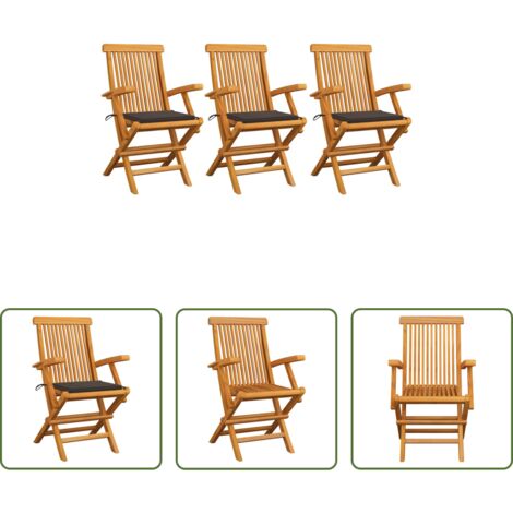 Sedie in legno -  Sedie da Giardino con Cuscini Tortora 3 pz Legno Massello Teak