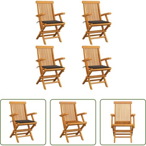 Sedie in legno -  Sedie da Giardino con Cuscini Tortora 4 pz Legno Massello Teak