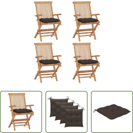 Sedie in legno - Sedie da Giardino con Cuscini Tortora 4 pz Legno Massello Teak