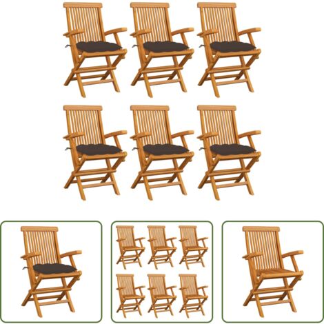 Sedie in legno -  Sedie da Giardino con Cuscini Tortora 6 pz Legno Massello Teak
