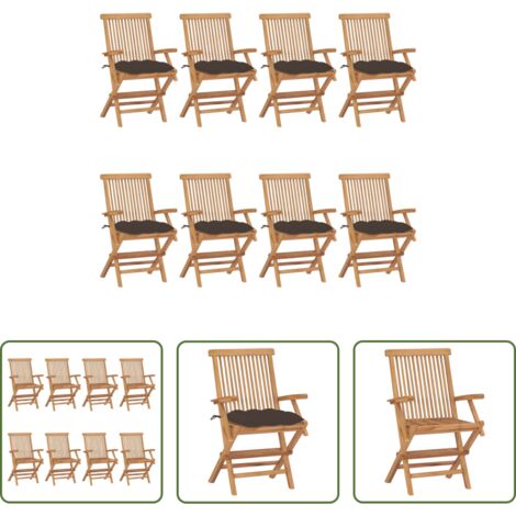 Sedie in legno - Sedie da Giardino con Cuscini Tortora 8pz Legno Massello Teak