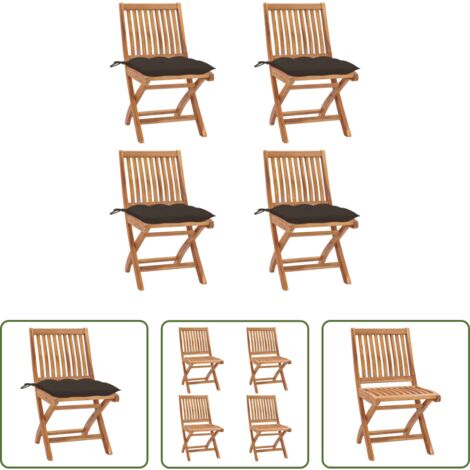 Sedie in legno -  Sedie da Giardino Pieghevoli con Cuscini 4 pz Massello di Teak
