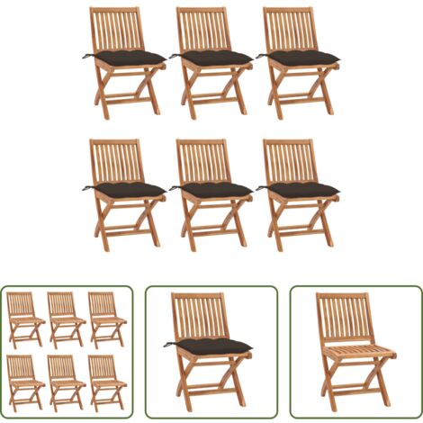 Sedie in legno -  Sedie da Giardino Pieghevoli con Cuscini 6 pz Massello di Teak