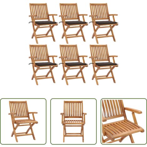 Sedie in legno -  Sedie da Giardino Pieghevoli con Cuscini 6 pz Massello di Teak