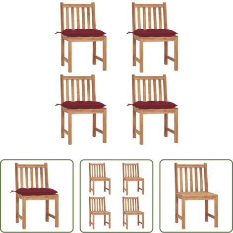 Sedie in legno teak -  Sedie da Giardino 4 pz con Cuscini in Legno Massello di Teak