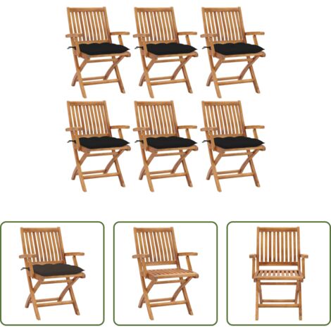 Sedie in legno teak -  Sedie da Giardino Pieghevoli con Cuscini 6 pz Massello di Teak