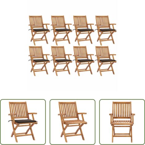 Sedie in legno teak -  Sedie da Giardino Pieghevoli con Cuscini 8 pz Massello di Teak