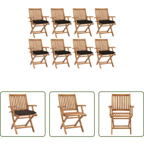 Sedie in legno teak -  Sedie da Giardino Pieghevoli con Cuscini 8 pz Massello di Teak