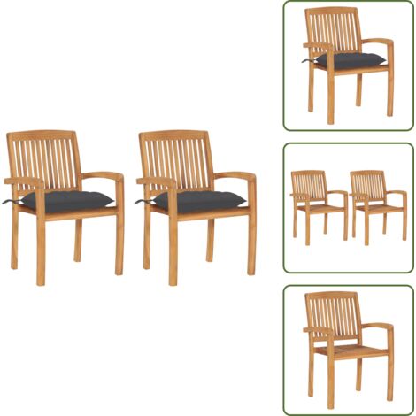 Sedie in legno - vidaXL Sedie da Giardino 2 pz con Cuscini Antracite in Teak Massello - Sedie con cuscino