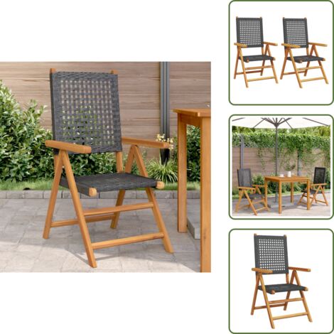 Sedie in legno - vidaXL Sedie da Giardino 2 pz Nere Legno Massello Acacia e Polyrattan - Sedie in rattan