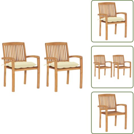Sedie in legno - vidaXL Sedie da Giardino 2pz con Cuscini Bianco Crema in Teak Massello - Cuscini per sedie